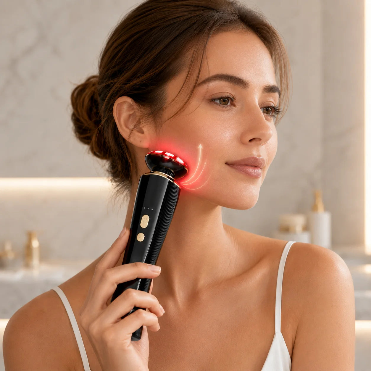 3-in-1 Red Light Therapy Facial Massager for Face & Neck, Skin Firming & Tightening Beauty Device, Face Lifting Sculpting Tool for Puffiness Care, Portable Rechargeable Skincare Massager for Women