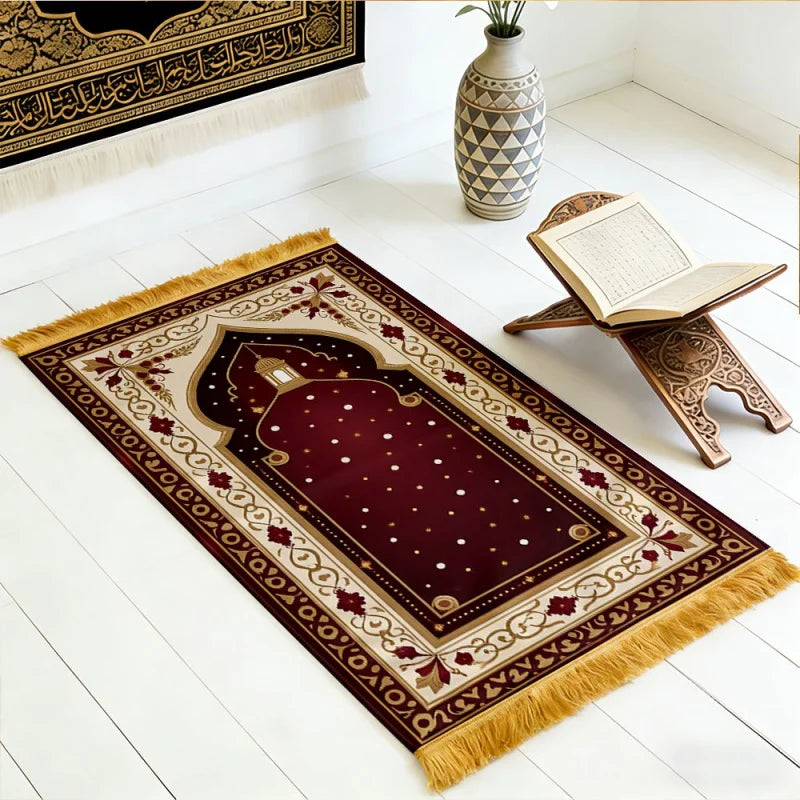 VIKAMA Crescent Moon Arch Islamic Prayer Rug Soft Comfortable Lightweight Foldable Prayer Mat for Muslim Worship