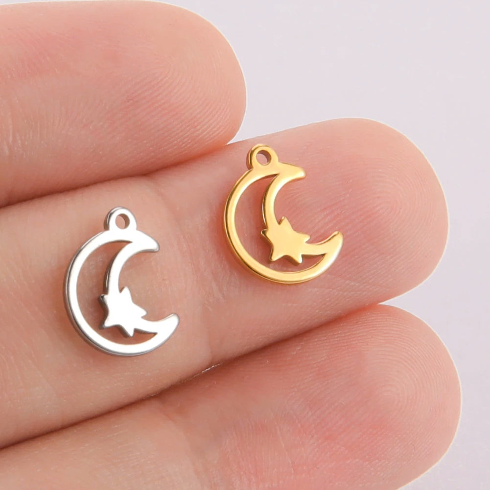 5pcs Stainless Steel Tree of Life Charms for Jewelry Making Moon Cross Butterfly Snake Pendant Tiny Charm Bracelet Earrings DIY