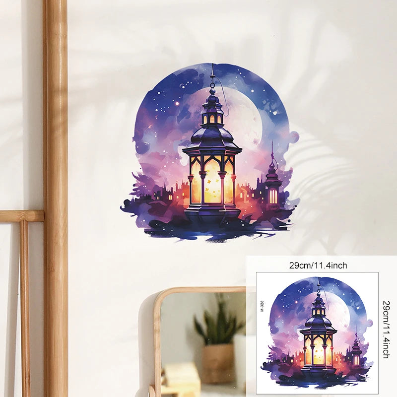Eid Mubarak Wall Stickers Moon Star Lantern Ramadan Kareem Wall Decals Muslim Islamic Window Sticker Decorations for Home 2026