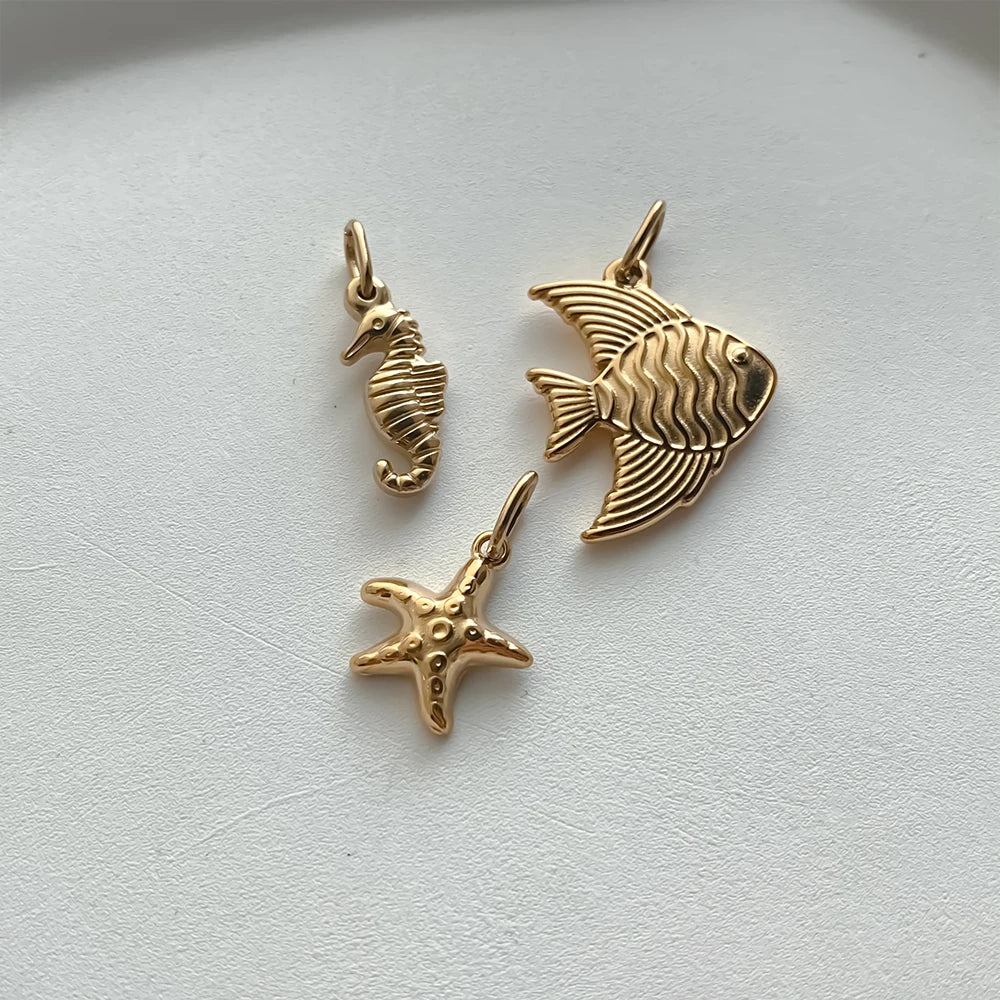 EMANCO Fashion Marine Animals Charms Shell Fish Tail Hippocampus Japonicus Stainless Steel Pendants for Jewelry Making Bulk