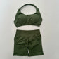Yoga Shorts Set Seamless Yoga Set Workout Scrunch Shorts Sets Halter Sports Bra Scrunch Shorts Fitness Clothes Gym Suit