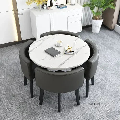 Nordic Round Dining Tables Set for Dining Room Furniture Kitchen Dining Table Set with 4 Chairs Home  Light Luxury Center Tables
