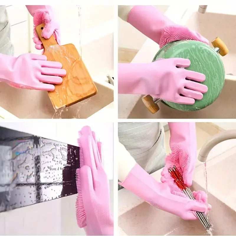 Silicone Dishwashing Gloves for Kitchen Dishwashing Laundry Scrubbing Gloves Household Soft Bristles Cleaning Pet Bathing Gloves