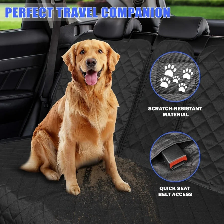 Dog Car Seat Cover, Back Seat Cover for Dogs Pet Car Seat Protector Waterproof Rear Seat Cover Durable Car Seat Cover, fits Middle Armrest for Most Cars SUVs Trucks (53” Width)- Black