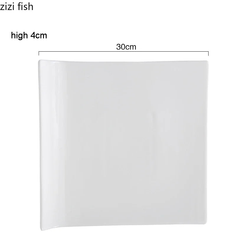 Square Ceramic Plate White Steak Plate Dessert Sushi Plate Serving Plates Flat Plates Molecular Cuisine Restaurant Tableware
