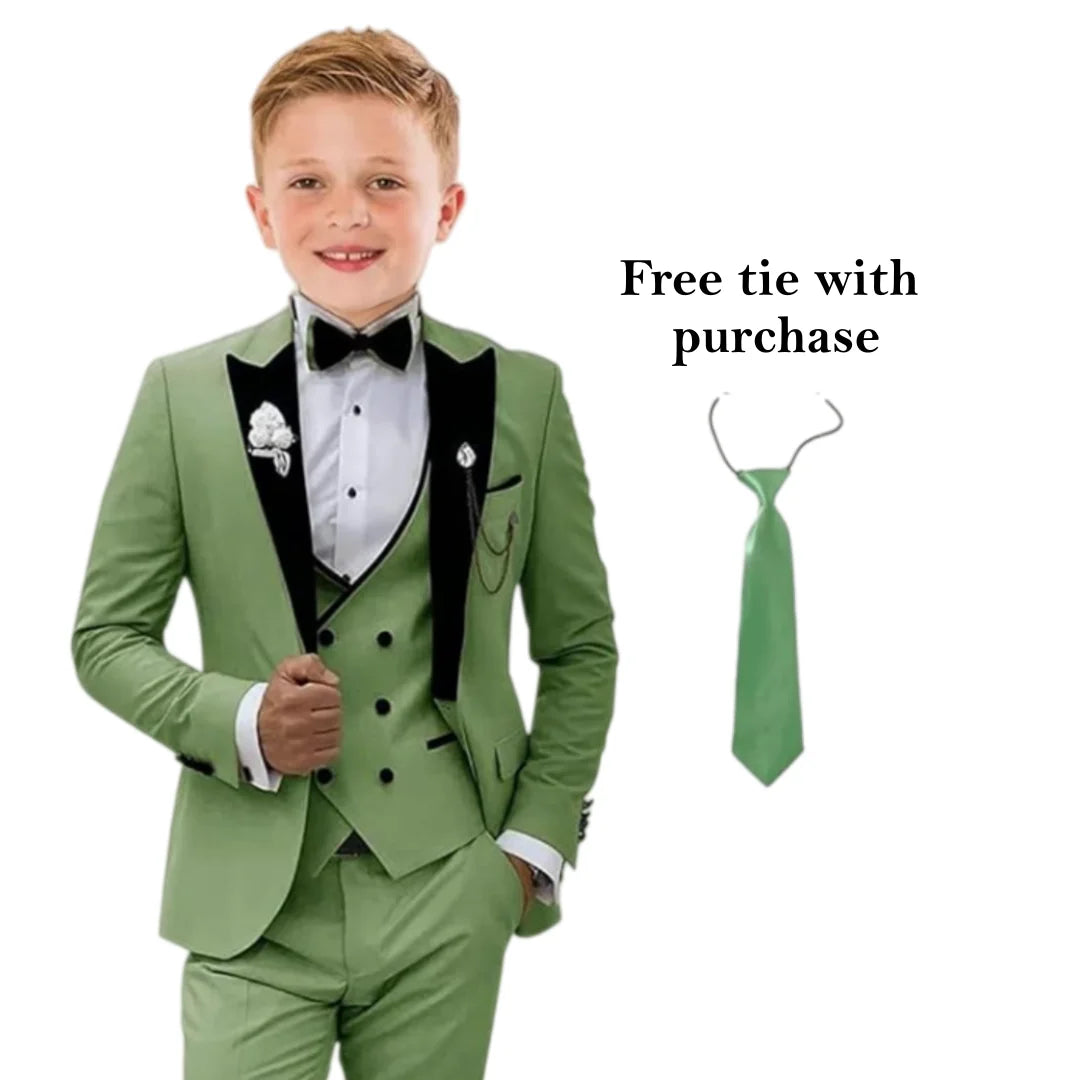 Velvet Collar Suit Set for Kids 3-14 Years, Three-Piece Wedding Suits for Boys, Toddler Suits Tuxedo Homecoming Teens Suits