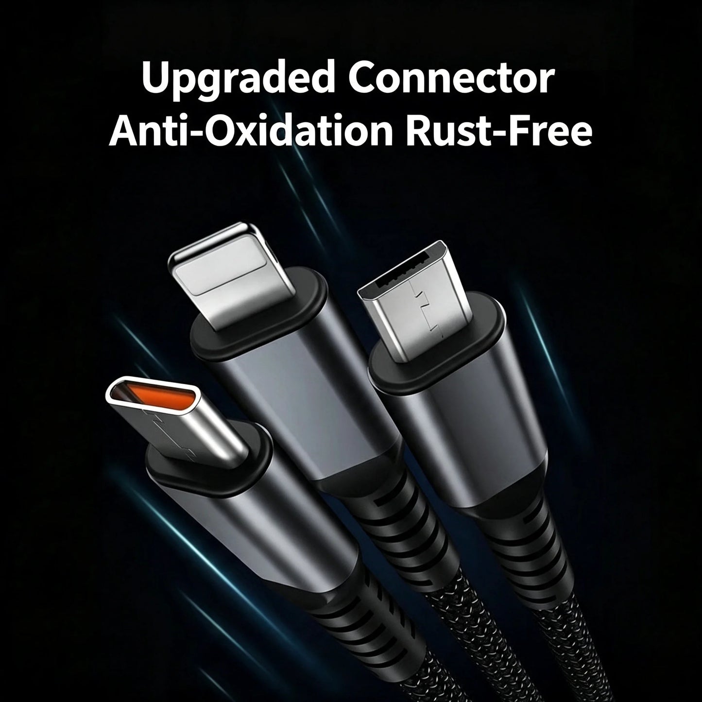 3-In-1 Super Fast Charging Cable, 3-In-1 Charging Cable With Transparent Illuminated Braided Nylon Wire, Fast Charging Data
