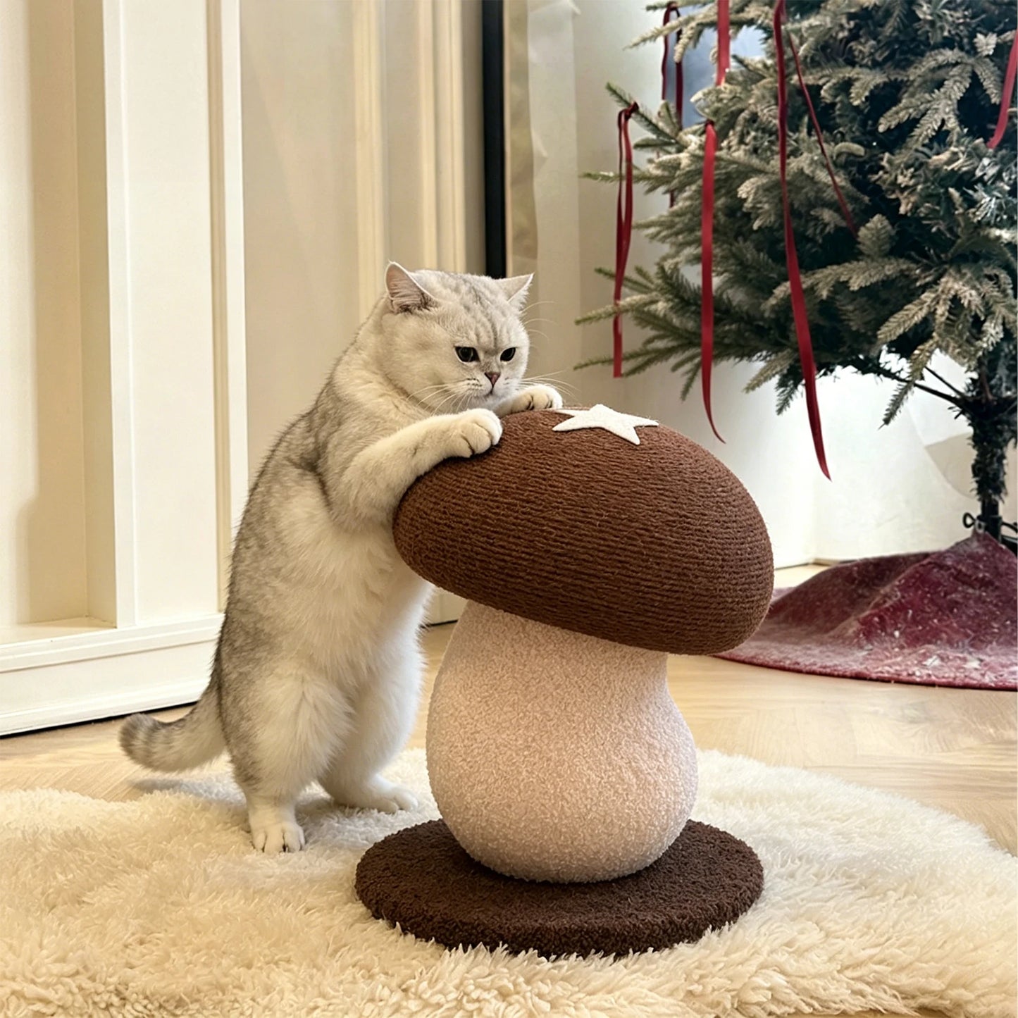 Mushroom Shape Sisal Rope Cat Scratcher, Durable Climbing Post & Play Toy for Indoor Cats, Non-Shedding Scratching Pole