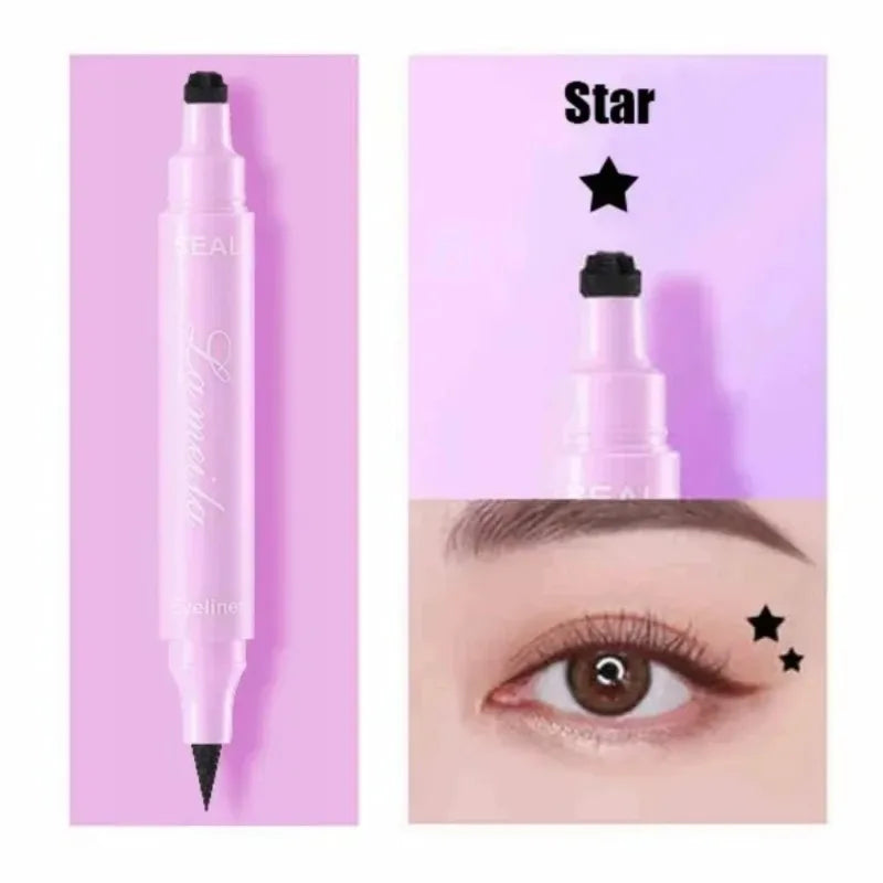 2 in 1 Black Eyeliner Stamp Waterproof Sweat-proof Dual-ended Liquid Eyeliner Quick Dry Easy Applying Eyeliner Pen Lazy Makeup
