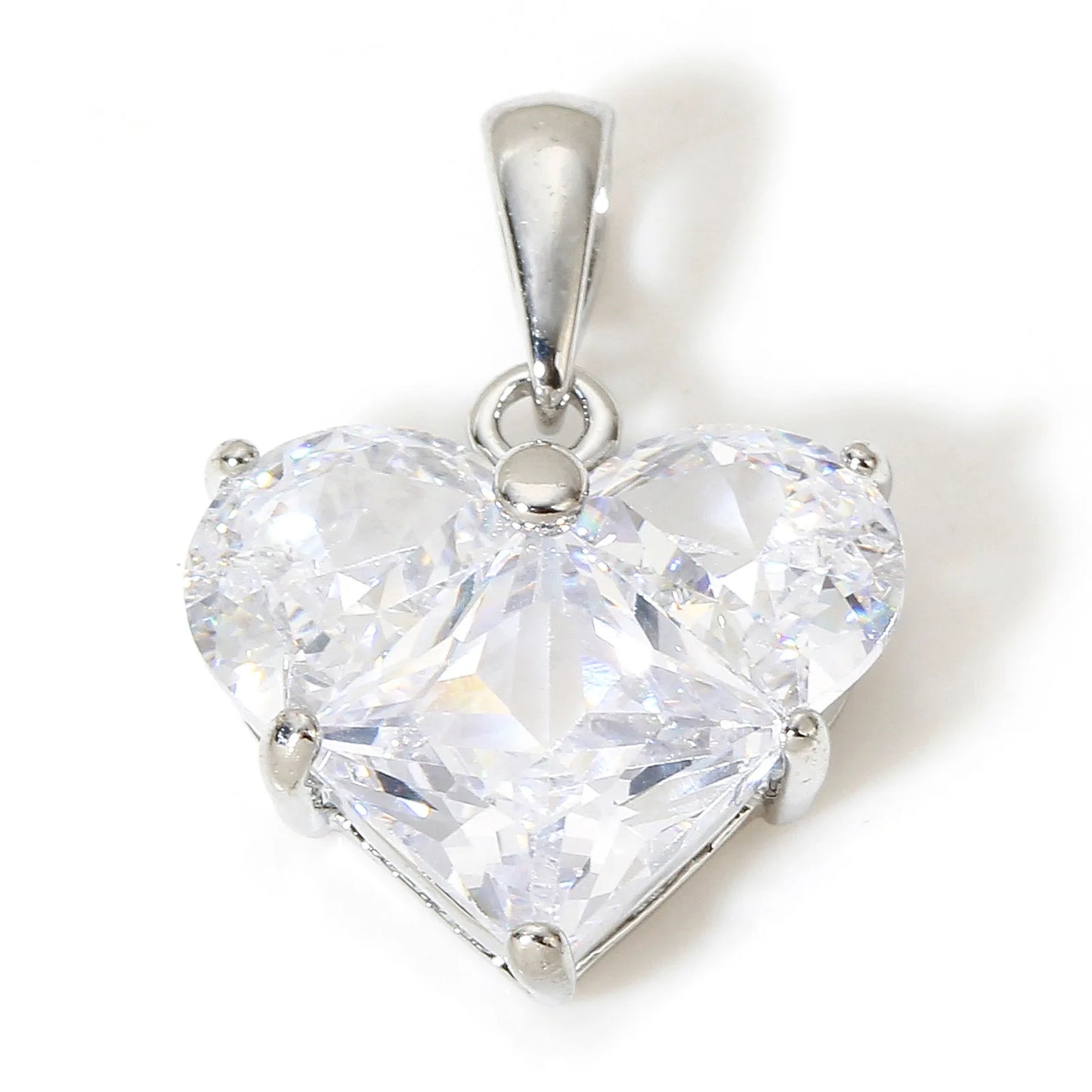 1 Piece Sweet Copper Valentine's Day Charms Gold Color Heart Cubic Zirconia Pendants For DIY Necklace Jewelry Making 20mm x 14mm