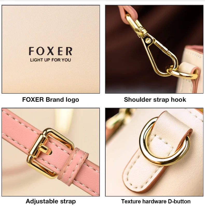 FOXER Split Leather Women Shoulder Bag Elegant Handbag 2025 Autumn Winter Female Large Tote Bag Luxury Design Crossbody Purse