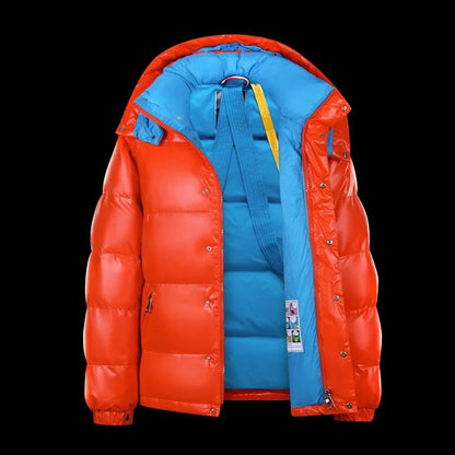 New 2025 Men's White Duck down Jacket Thickened Short Hooded Coat Warm Stylish Brand Bright Surface Men's Outerwear Coat