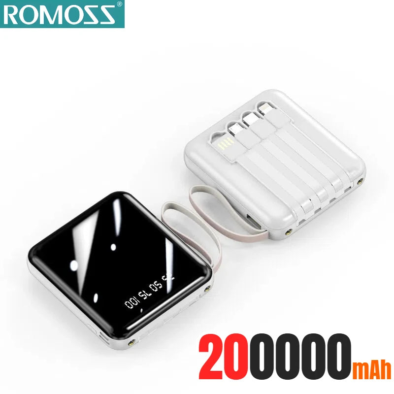 ROMOSS 500000mAh Power Bank Built in 4 Cables Portable Super Fast Charging Digital Display External Battery For iPhone Samsung