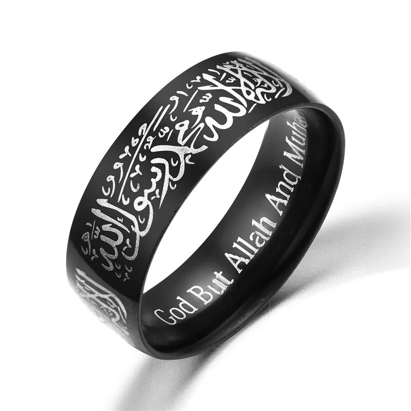 Trendy Titanium Steel Quran Messager Rings Muslim Religious Islamic Words Men Women Vintage Bague Fashion Ring