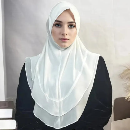 Women's two-layer instant hijab with lace trim and khimar-style coverage