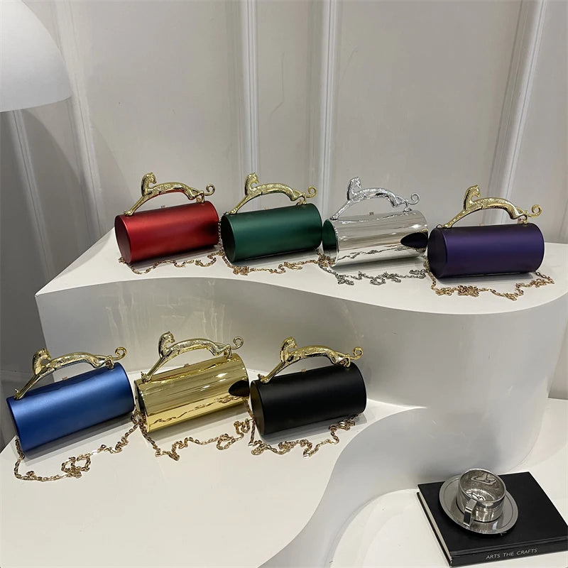 Animals Leopard Metal Handle Evening Clutch Bag Trendy Party Purse Lady High Quality Acrylic Shoulder Crossbody Bag Mini Handbag