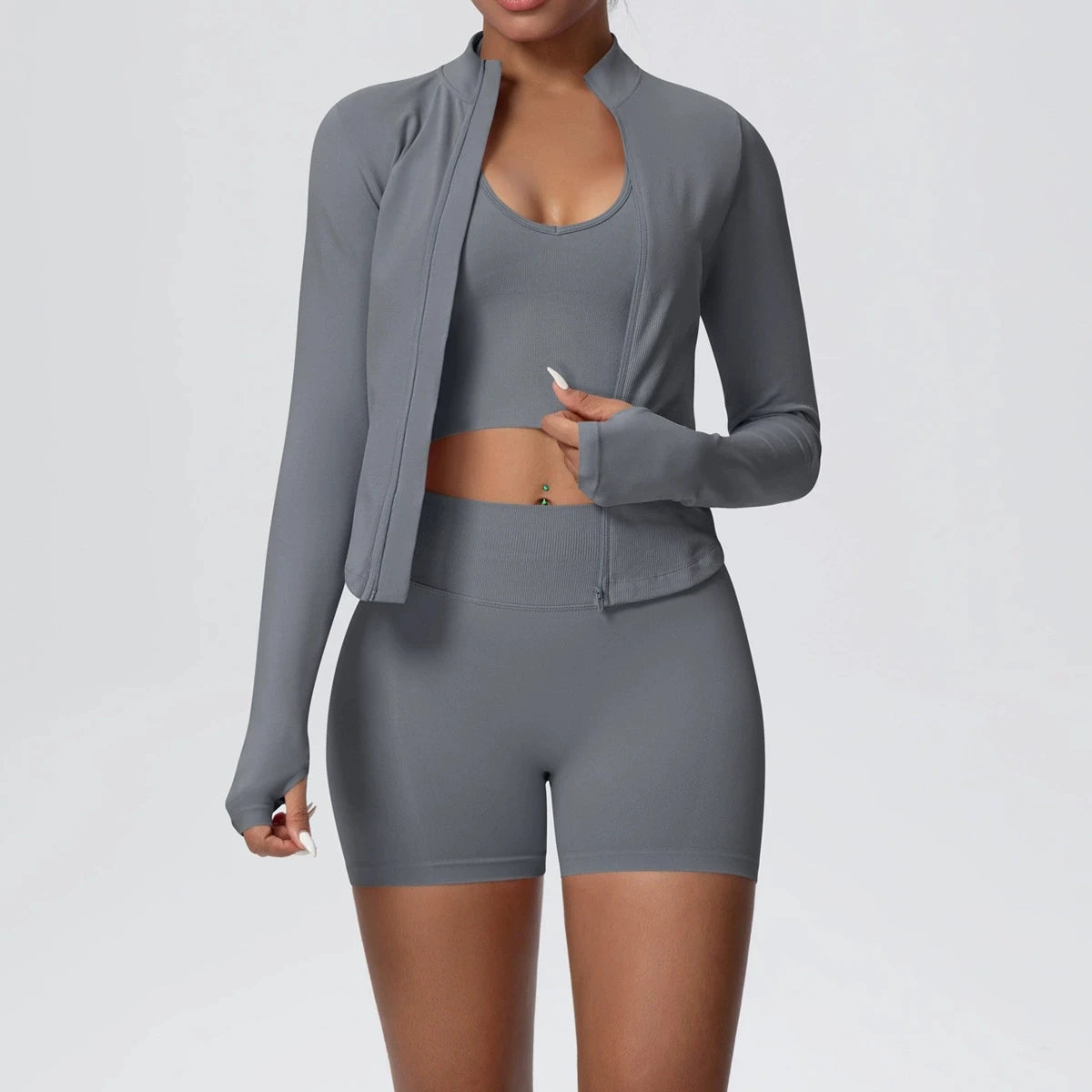 Women Seamless Sportswear Yoga Set 3PCS Workout Clothes Sports Gym Legging Shockproof Fitness Bra Crop Top Long Sleeve Yoga Suit