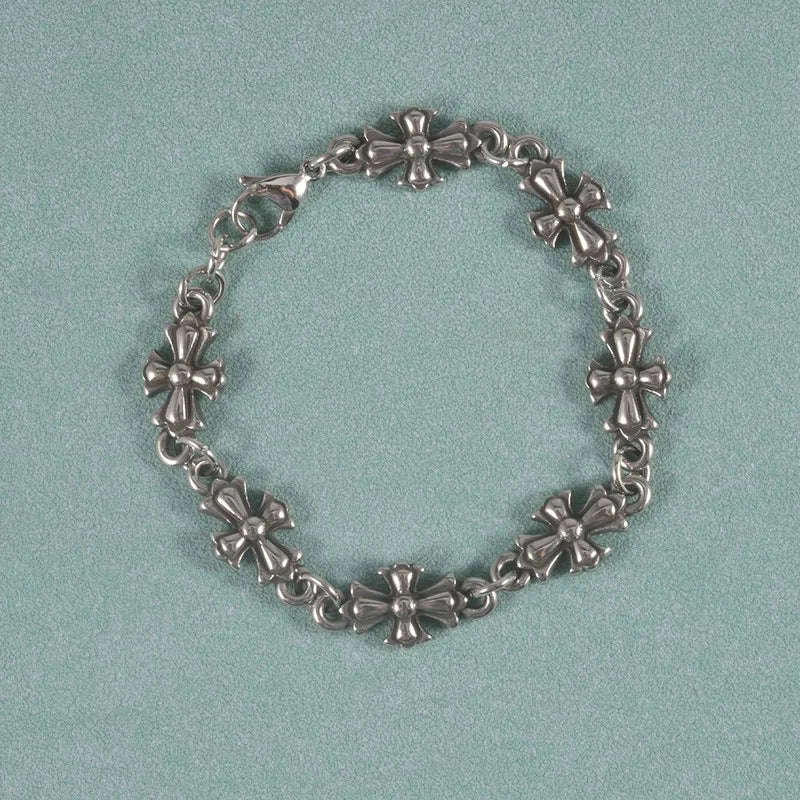 Fashion Punk Gothic Jewelry Retro Cross Link Chain Bracelet Personalized Accessory For Men Women Halloween Party Present