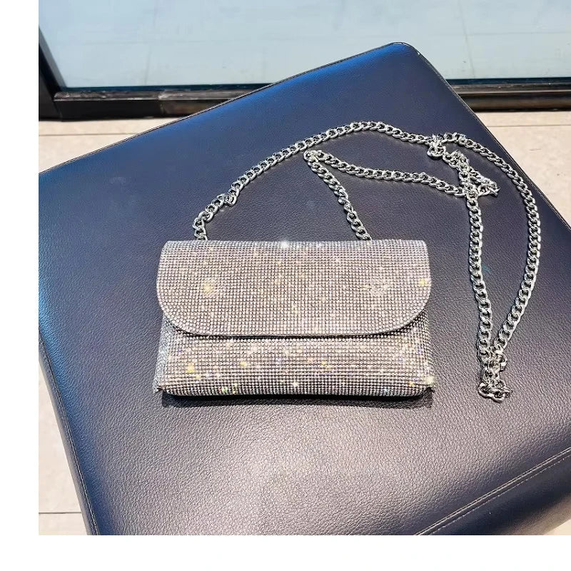 JIOMAY New Rhinestone Bag for Women Shiny Mini Silver Clutch Bag Girls Chain Crossbody Bag Wholesals Items For Small Business