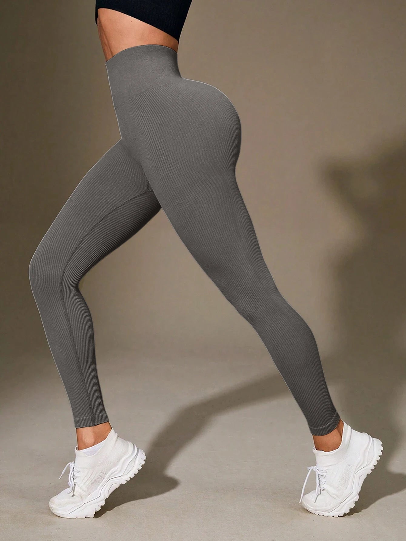 Women's High Waisted Ribbed Yoga Pants - Solid Color Stretchy Tummy Control Workout Leggings for Fitness Gym Lounge & Daily Wear