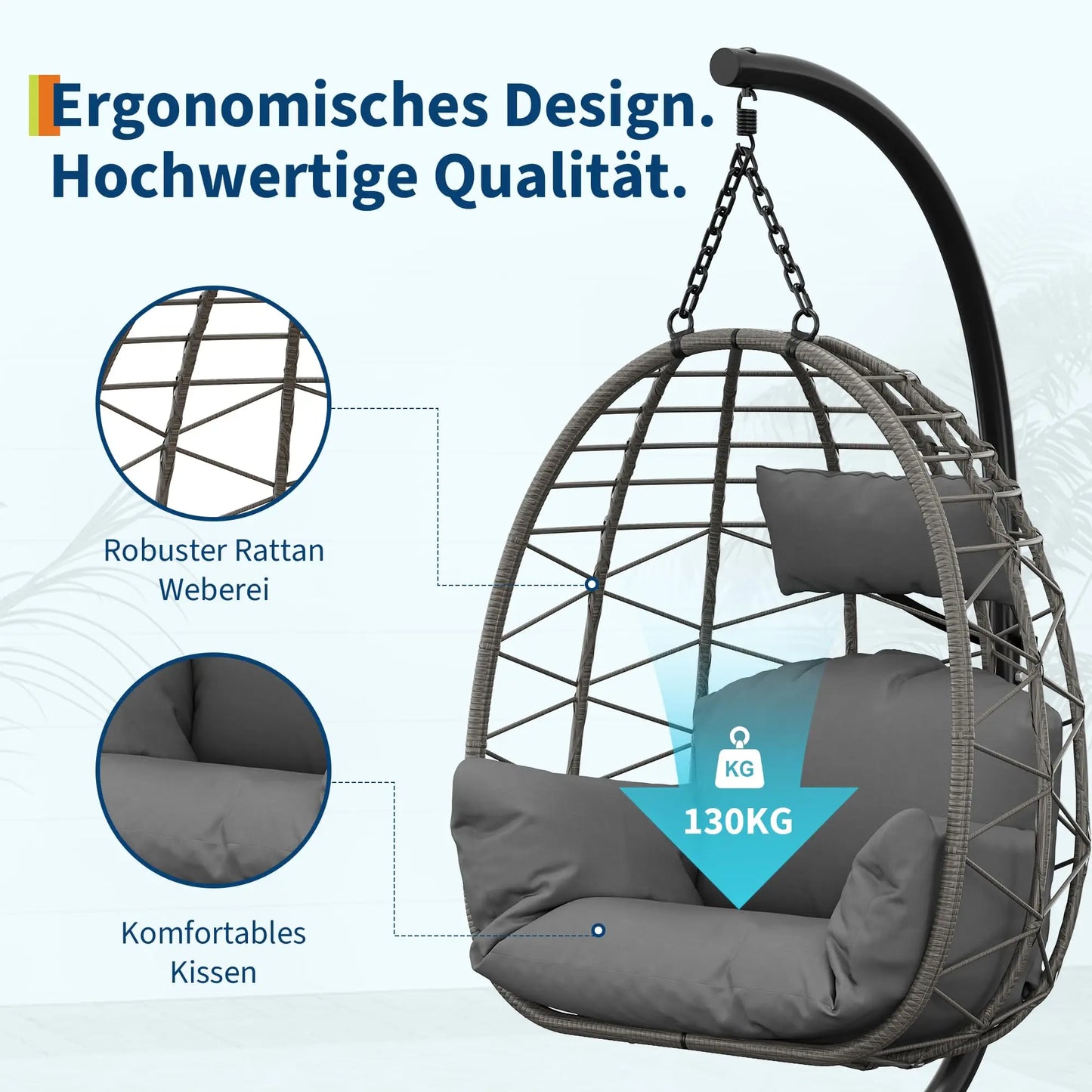 Foldable Rattan Swing Egg Chair With Metal Stand Indoor Outdoor Hanging Hammock Chair Weatherproof Patio Garden Furniture