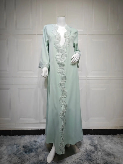 Eid Abaya Women Party Dress Print Diamond Muslim Dubai Longue Vestidos Largos Ramadan Morocco Prayer Caftan Robe Abayas Elegant