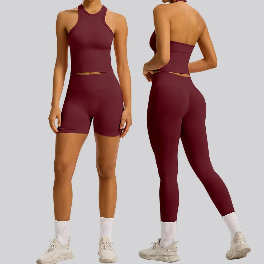 2/3PCS Yoga Set Women Gym Long Sleeve Sports Suits Fitness Bra Crop Top Workout Clothes Female Solid Seamless Legging Sportswear