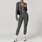Seamless Yoga Set 3PCS Women Sportswear Workout Clothes Athletic Wear Gym Legging Fitness Bra Crop Top Long Sleeve Sports Suits