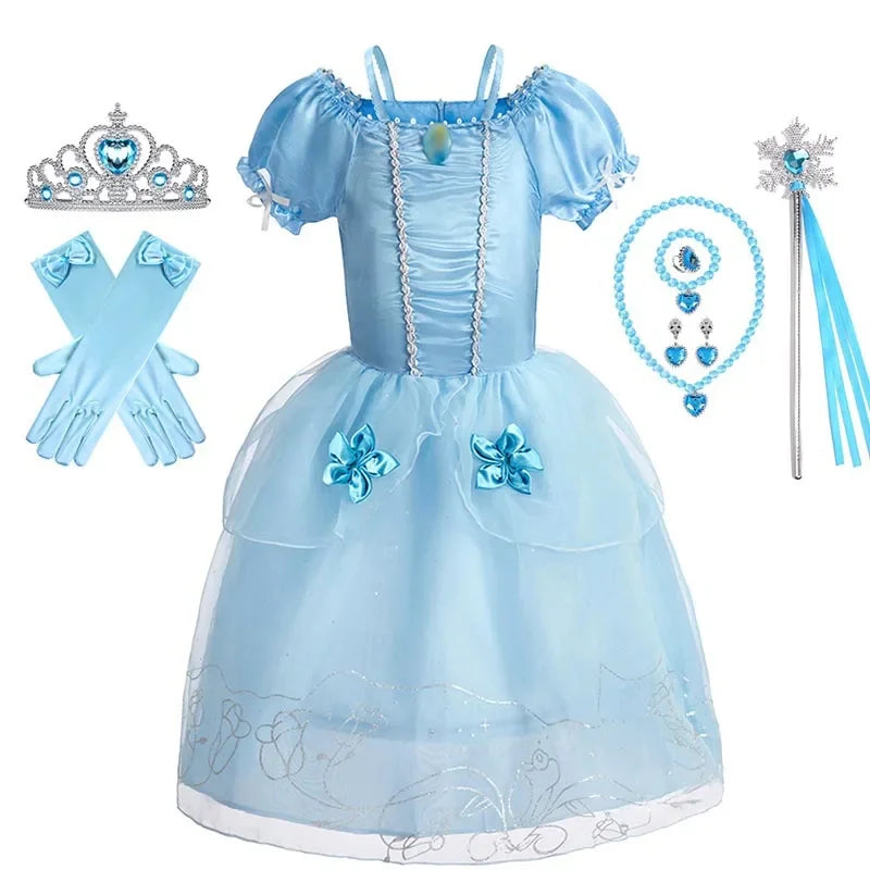 Girls Princess Dress Kids Birthday Cosplay Cinderella Snow White Aurora Rapunzel Halloween Costume Children Party Dresses