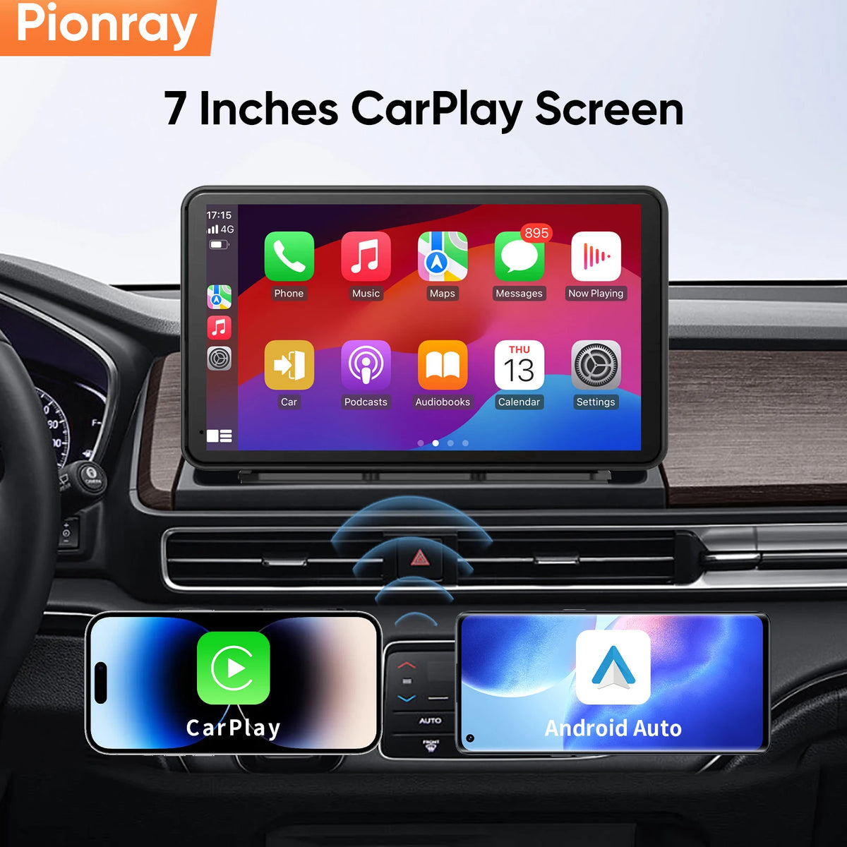 Pionray 7” Universal CarPlay Android Auto Car Radio Multimedia Video Player IPS Touch Screen With AUX USB Rearview Camera