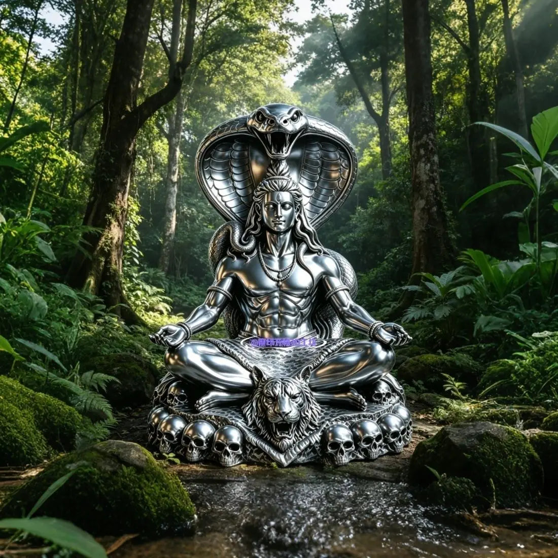 3D Printed Indian Shiva Yoga Statue with Cobra, Meditating Seated Shiva Deity, South Asian Ornament