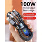3-In-1 Super Fast Charging Cable, 3-In-1 Charging Cable With Transparent Illuminated Braided Nylon Wire, Fast Charging Data