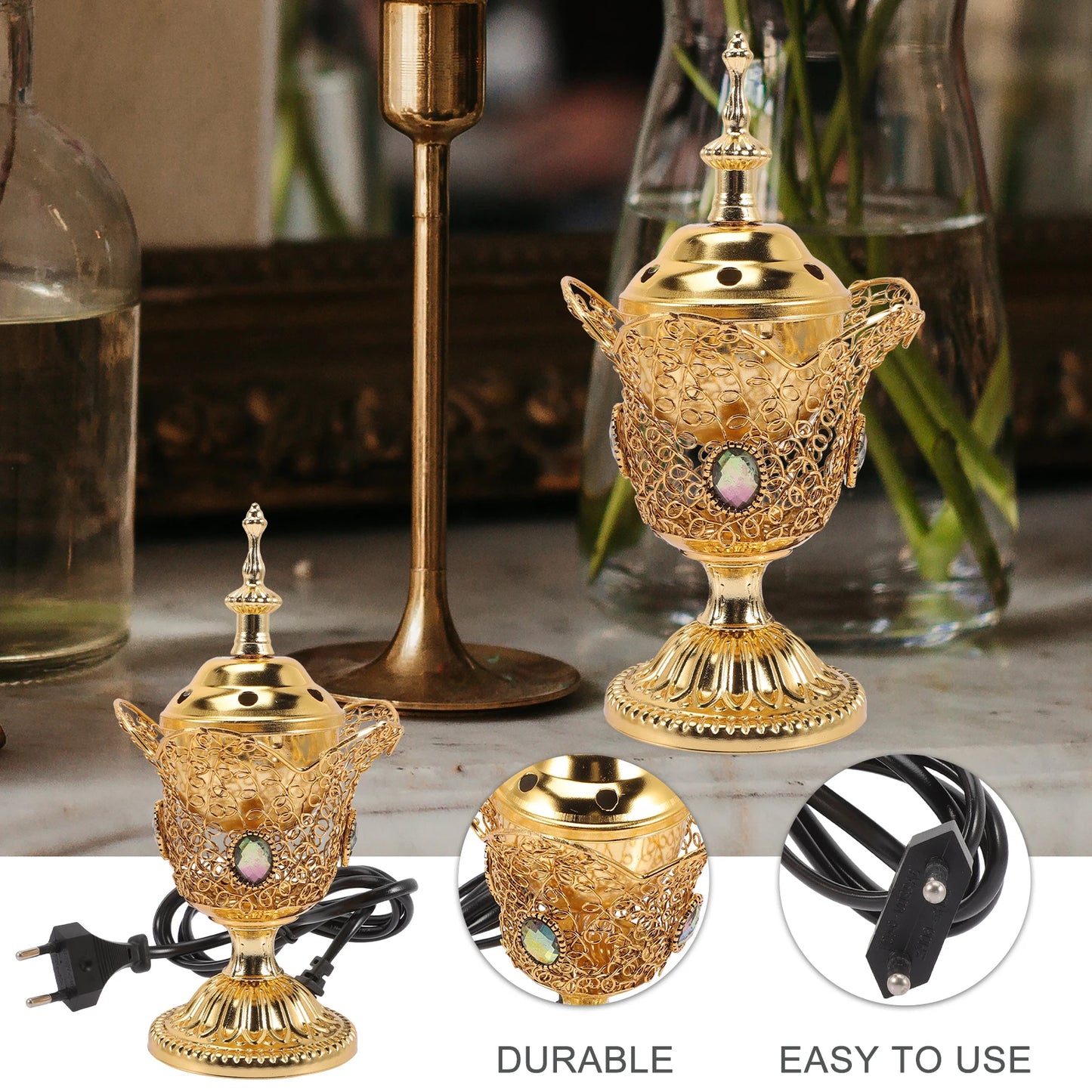 Incense Burner Electric Home Decor Censer Metal Aromatherapy Stove Middle Eastern Style Living Room Table Desk Furnishing decor