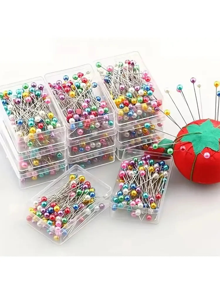 New 100pcs Fashion Sewing Needles Colored Glass Ceramics Head Bead Pin Stitch Knitting Needles Sewing Fixed Diy Safety Pin