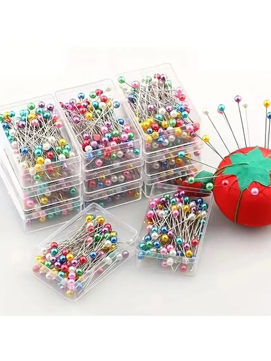 New 100pcs Fashion Sewing Needles Colored Glass Ceramics Head Bead Pin Stitch Knitting Needles Sewing Fixed Diy Safety Pin