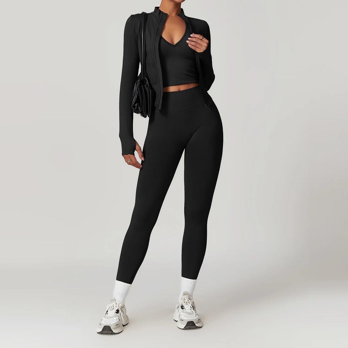 Seamless Yoga Set 3PCS Women Sportswear Workout Clothes Athletic Wear Gym Legging Fitness Bra Crop Top Long Sleeve Sports Suits