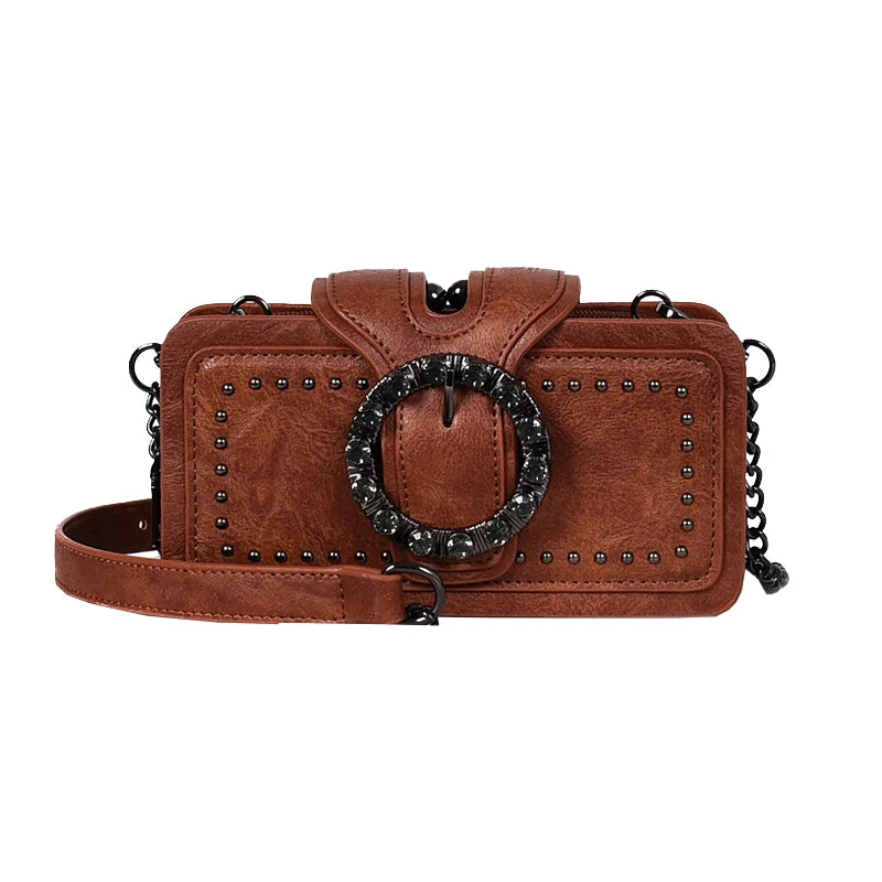 Fashionable Chain Strap Small Square Bag Women's Bag Retro Style Crossbody Bag Versatile Casual Pure Color Lock Buckle Closure