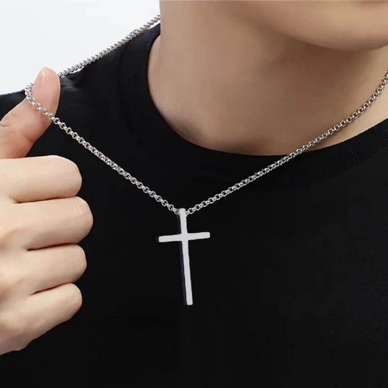 Silver Simple Cross Pendant Necklace Unisex Accessories for Couples, Brother and Sister Style as a Gift Jewelry Accessories