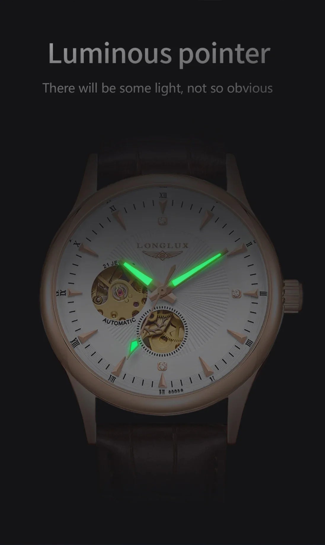 LONGLUX Automatic Watch Elegant Style Wholesale Mechanical Wristwatches Skeleton Rome Waterproof Mens Watch Men Gift