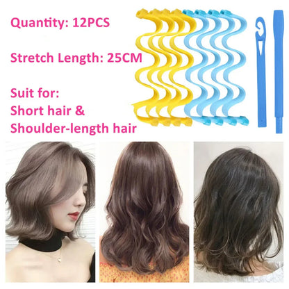 12pcs Heatless Hair Curler No Heat Hair Rollers Soft Curls Curling Rod Roller Sticks Perm Rods Wave Formers Hair Styling Tools