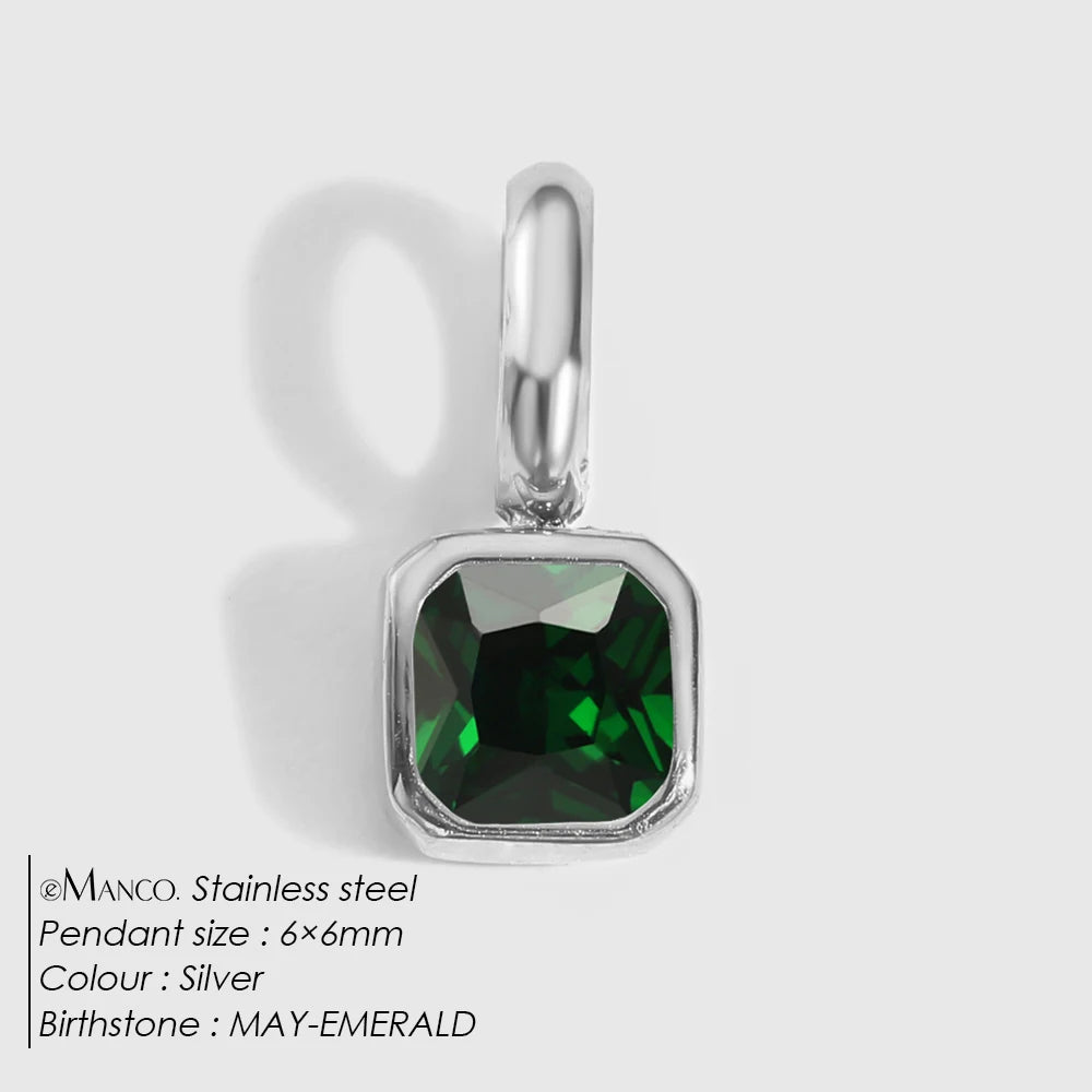 EMANCO Stainless Steel Classic Octagon Birthstone Charms 14K Gold Plated Pendant For DIY Jewelry Making Necklace