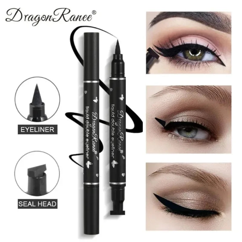 2 in 1 Black Eyeliner Stamp Waterproof Sweat-proof Dual-ended Liquid Eyeliner Quick Dry Easy Applying Eyeliner Pen Lazy Makeup