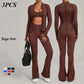 3PCS Women's Seamless Yoga Sets Sports Jackets Bra Flared-pants Suits Slim Fit Hip-Lifting Tracksuits Fitness Gym Workout Sets