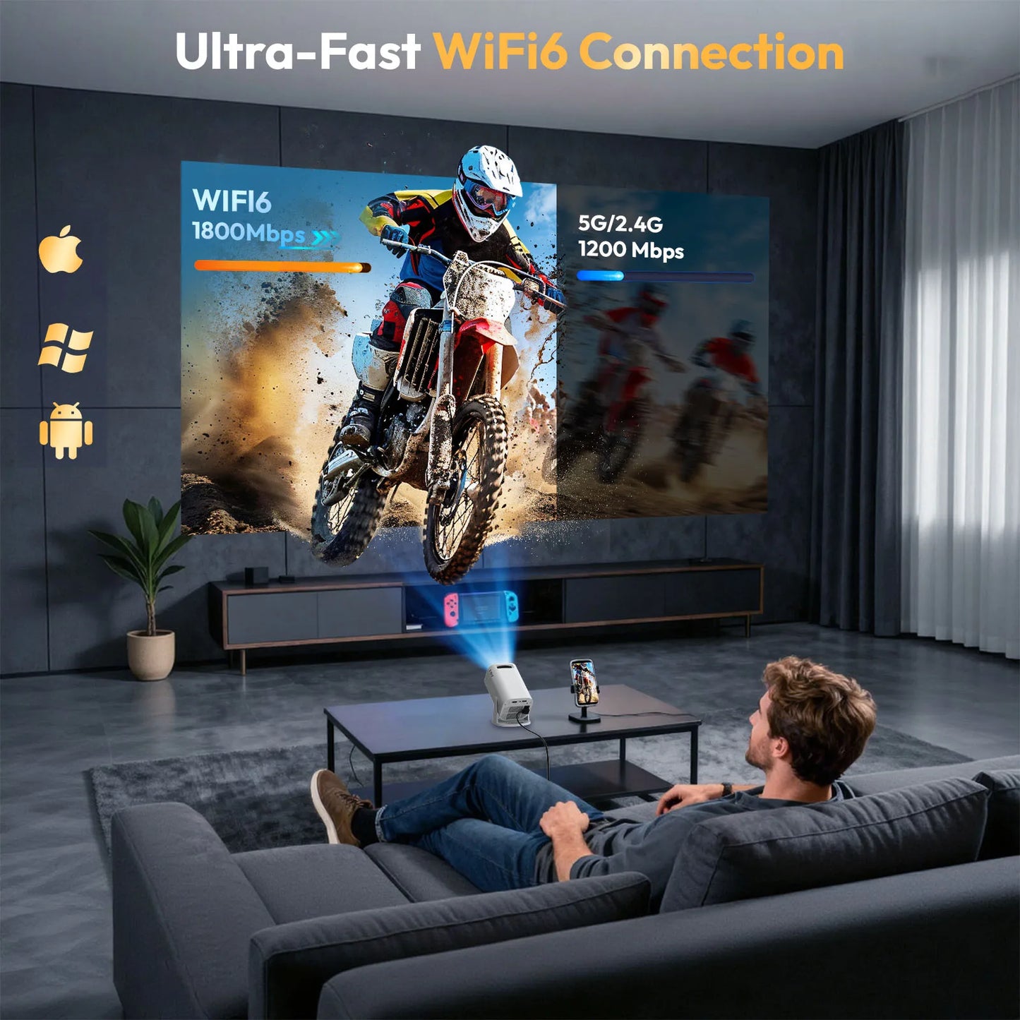 Xgody Gimbal 3 Pro Projector 4K Wifi6 Android Mini Beamer 300 Ansi Dual Wifi Bt5.4 1280*720P Home Theater Outdoor Portable