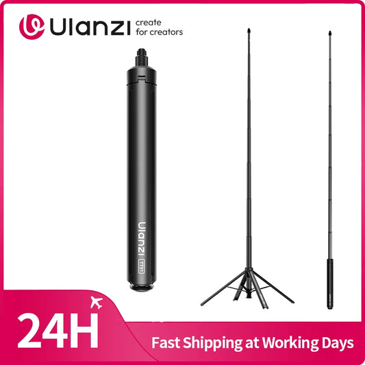 Ulanzi TT91 Auto-Open Extension Pole Selfie Stick Ground Tripod with 1/4'' Mount for Action Camera for Insta 360 for Vlog Video