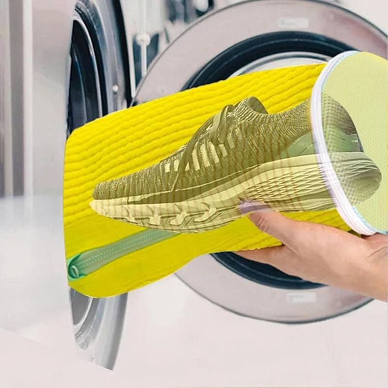 Anti-Deformation Shoe Washing Bag for Machine - Polyester Mesh Laundry Sock with Zipper for Sneakers/Boots,39x19cm,Reusable Dry
