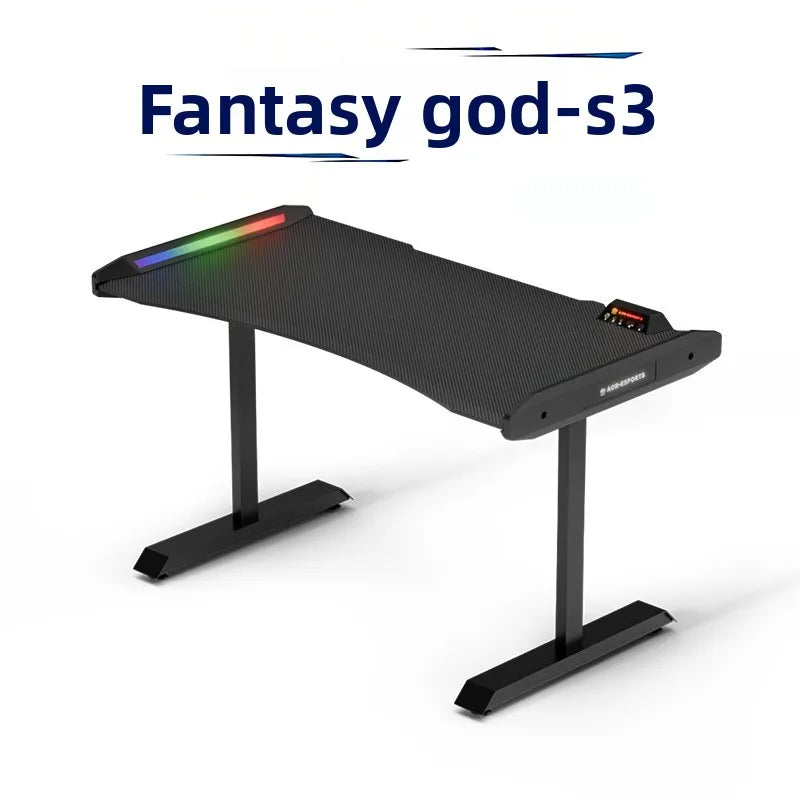 EM1400×700mm Model S3 High-End Home Gaming Desk, Steel Frame Electric Lifting Desk Equipped with RGB Lighting
