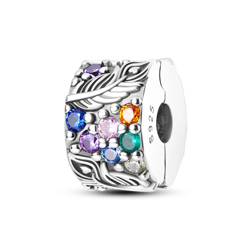 Silver Clasp 925 Sterling Silver CZ Pave Clip Charms Daisy Beads Stopper Safety Chain Fit Original Bangle Bracelet Jewelry Clips