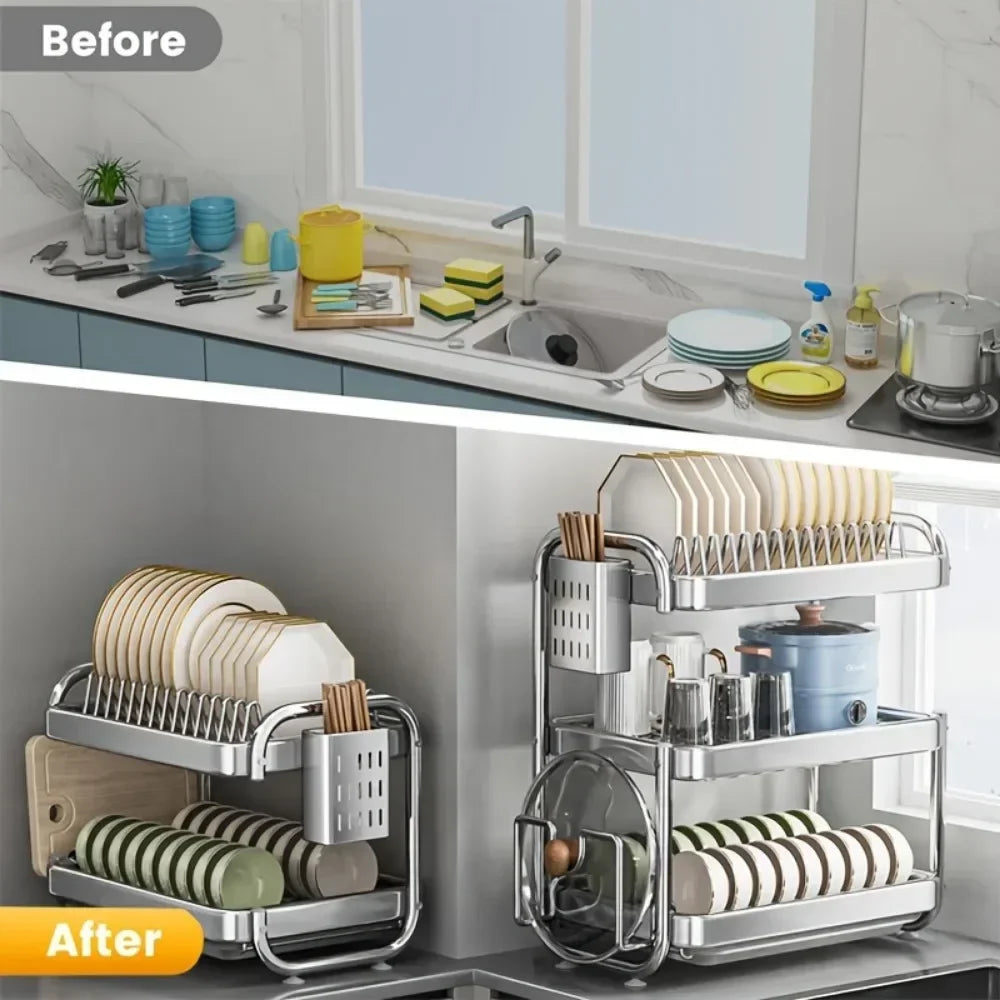 New C Type Dish Drying Rack 304 Stainless Steel Rustproof Kitchen Organizer Rack Bowl Drain Rack Kitchen Storage Shelf